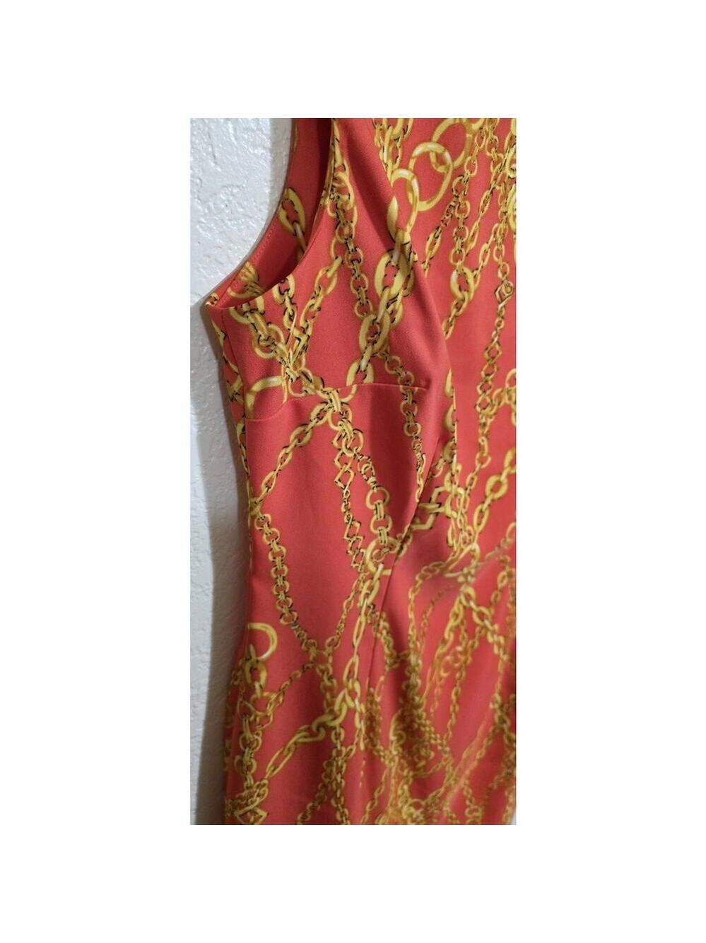 RN Studio Ronni Nicole Sleeveless Fitted Orange Chain Design Women's Dress Sz 10 - Picture 3 of 11